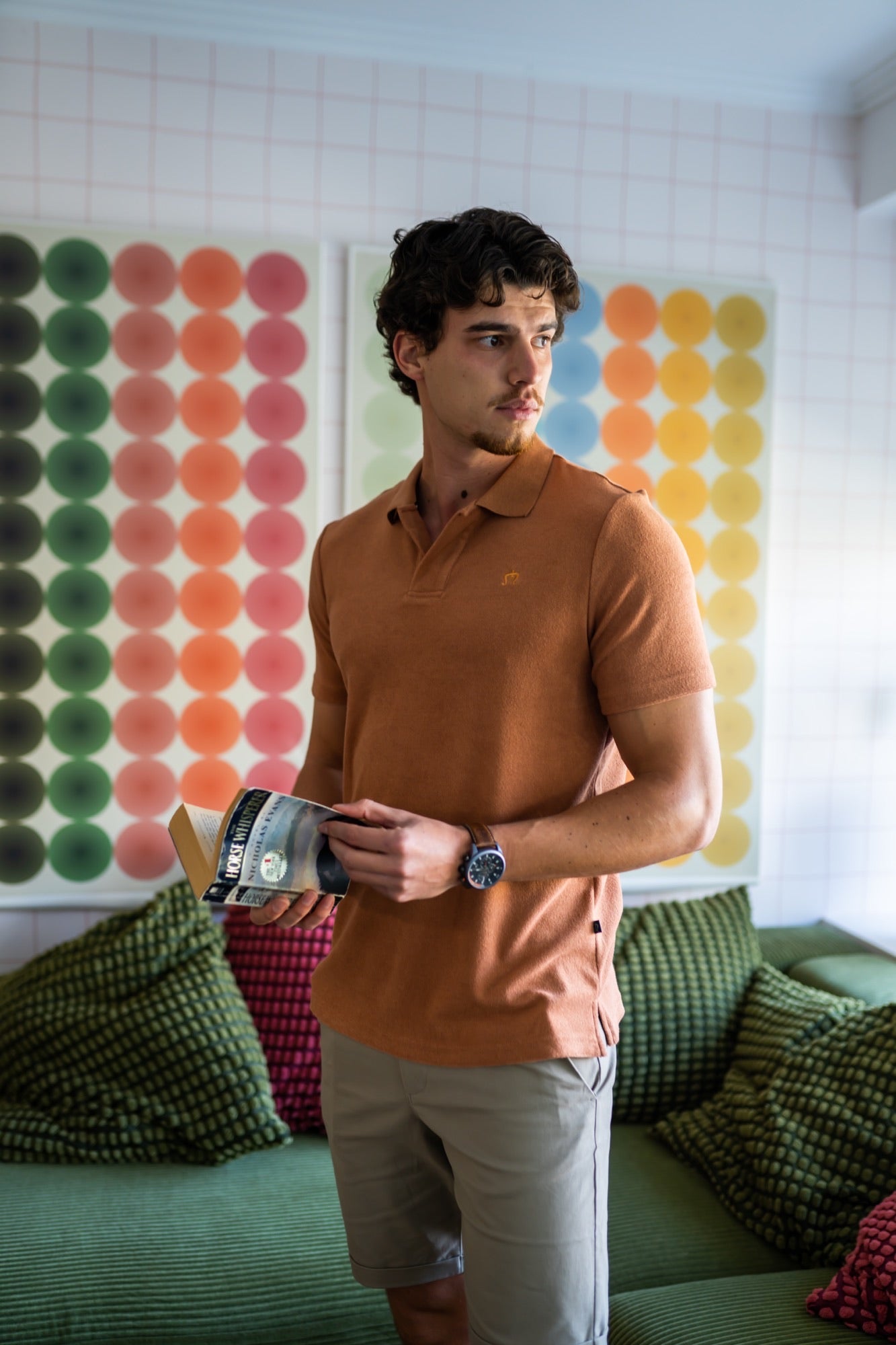 THE PALM TOWELLING POLO SHIRT IN TANGERINE
