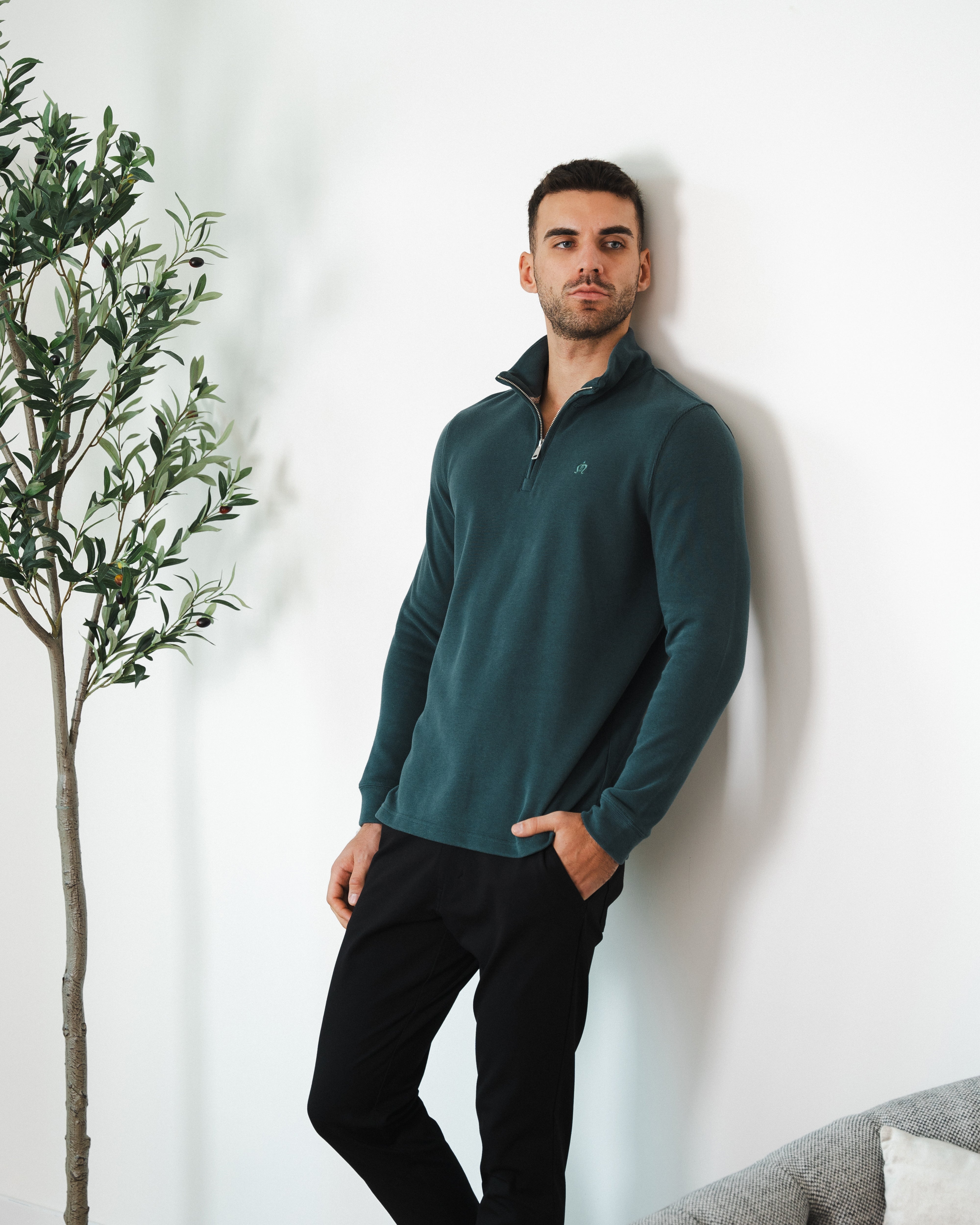 Emerald Green Half-Zip Sweatshirt