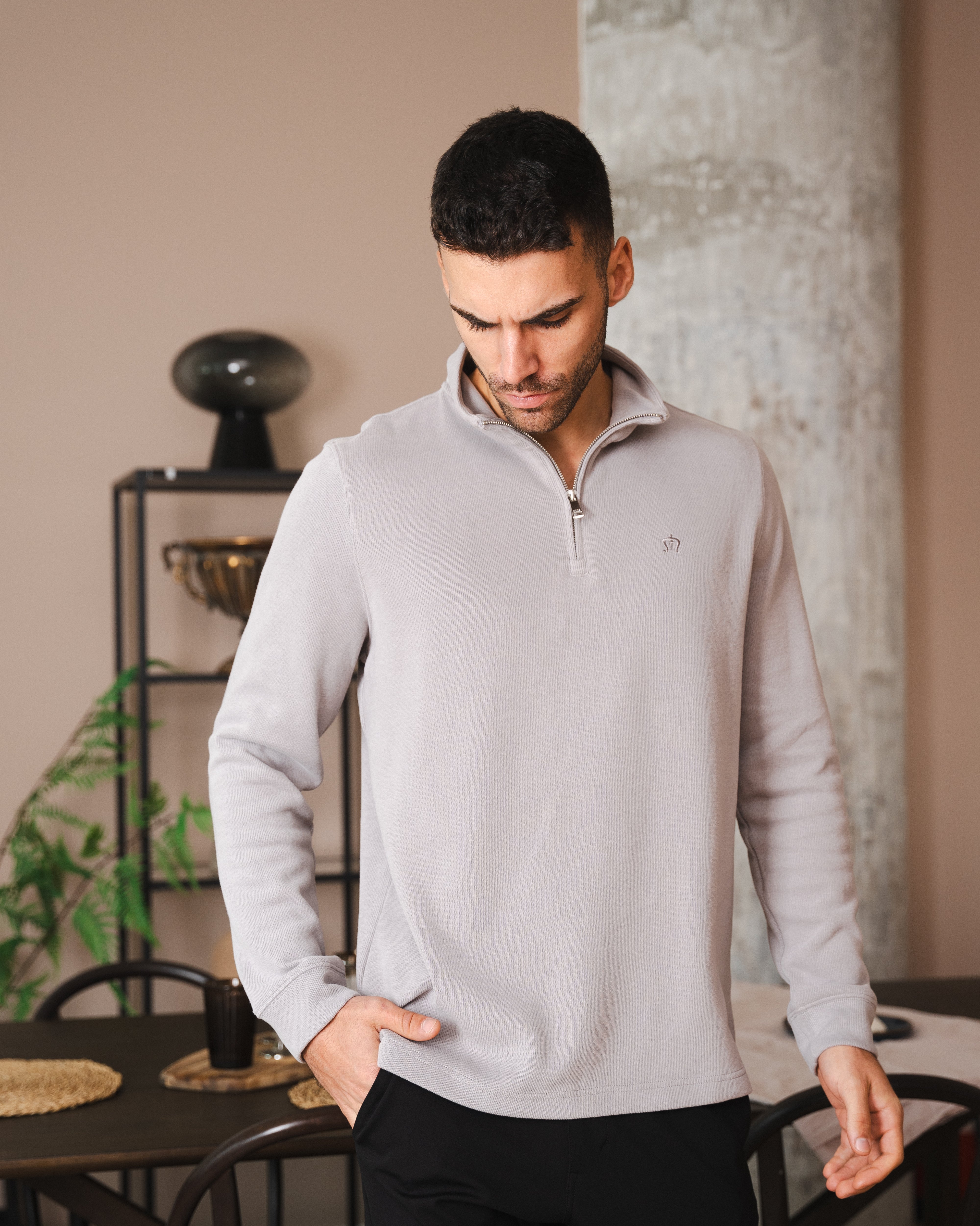 Dusty Grey Half-Zip Sweatshirt
