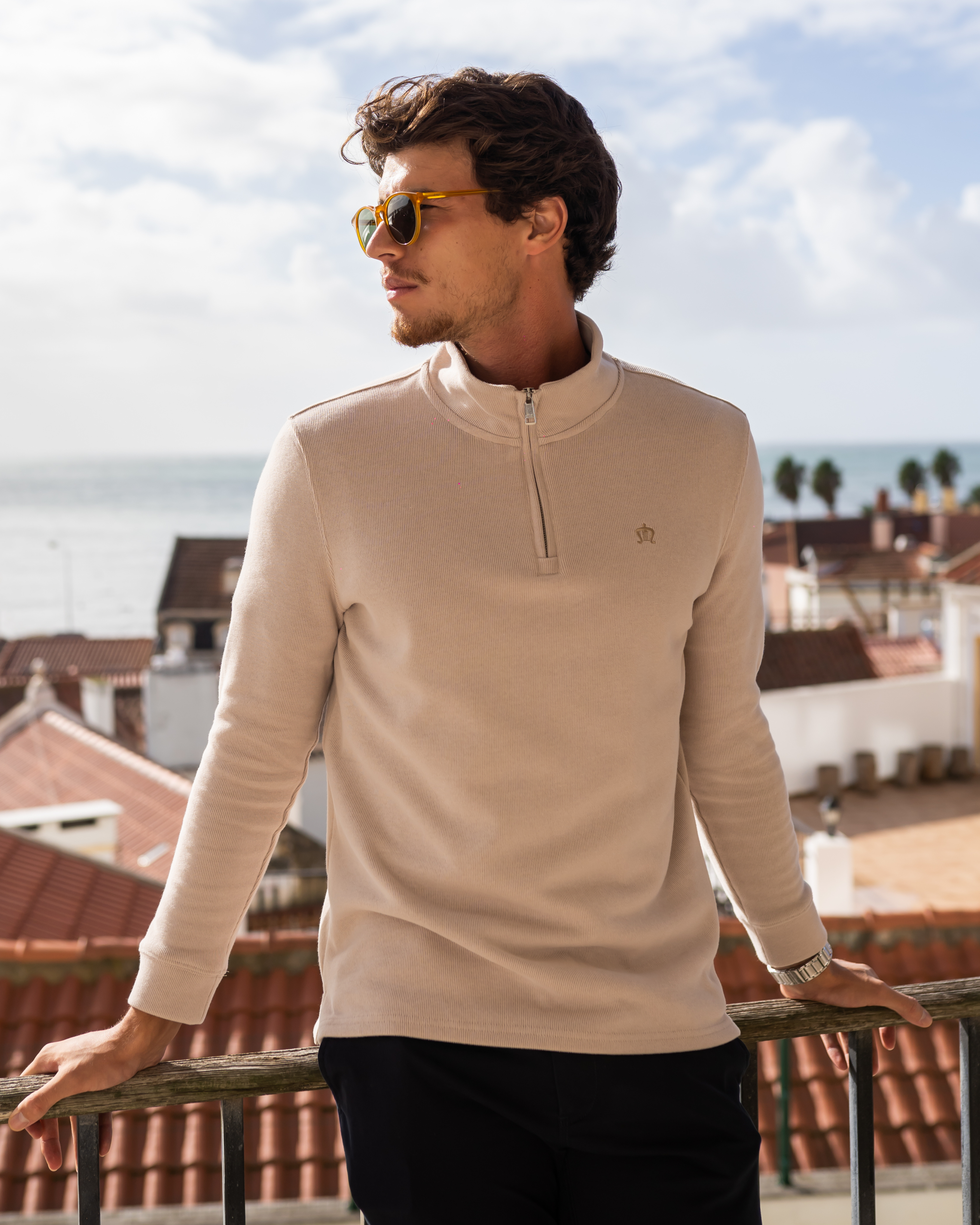Stone Beige Half-Zip Sweatshirt