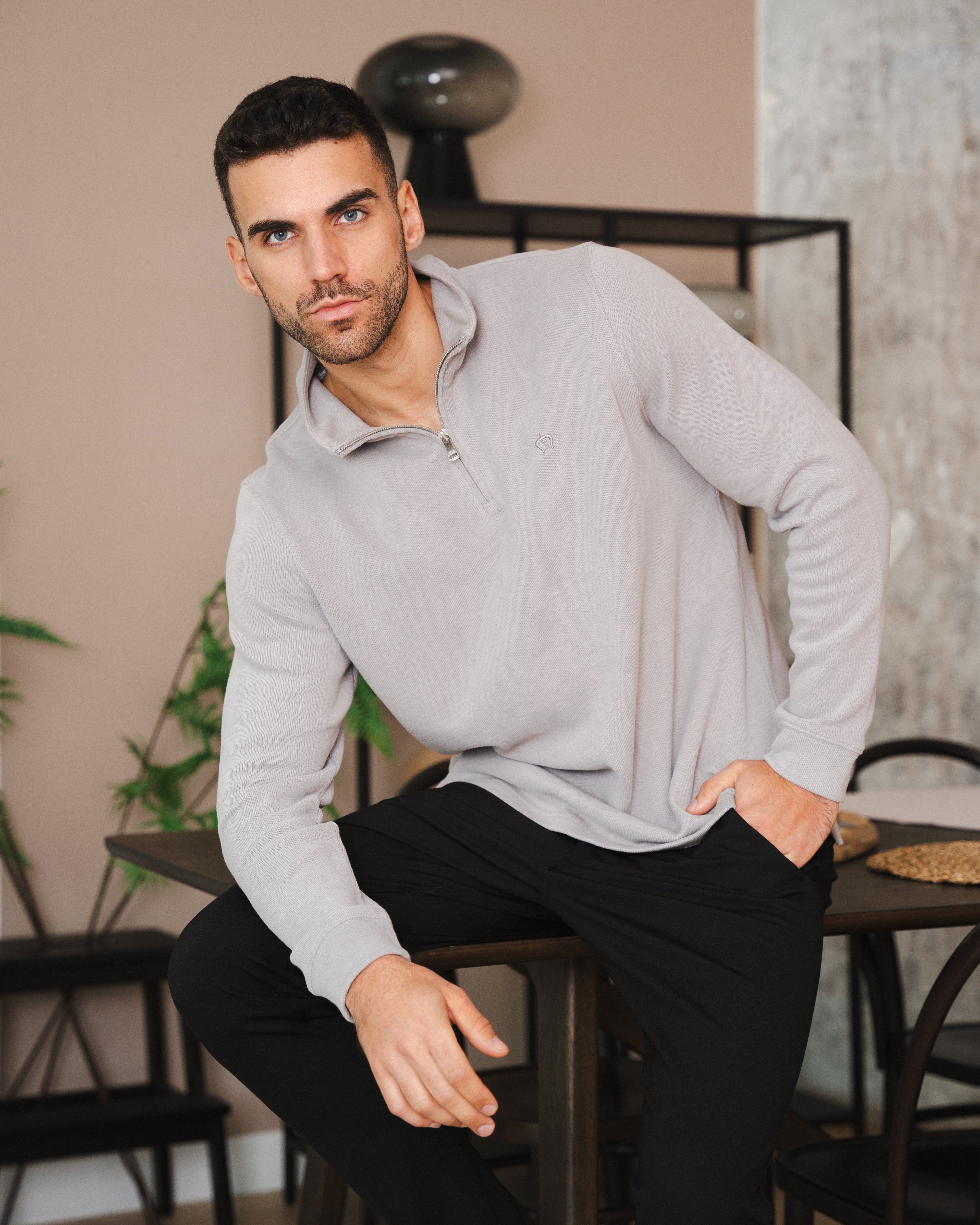 Dusty Grey Half-Zip Sweatshirt